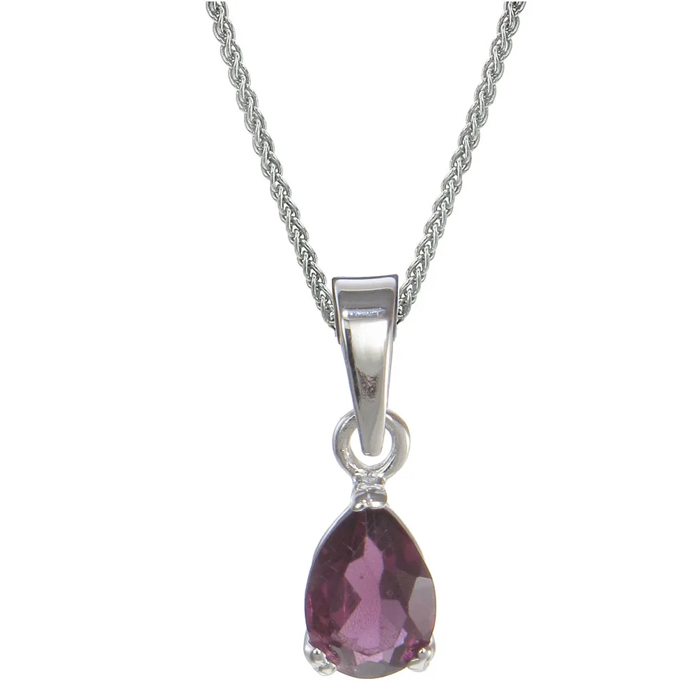 0.60 cttw Garnet Pendant Necklace .925 Sterling Silver With Rhodium 7x5 MM Pear