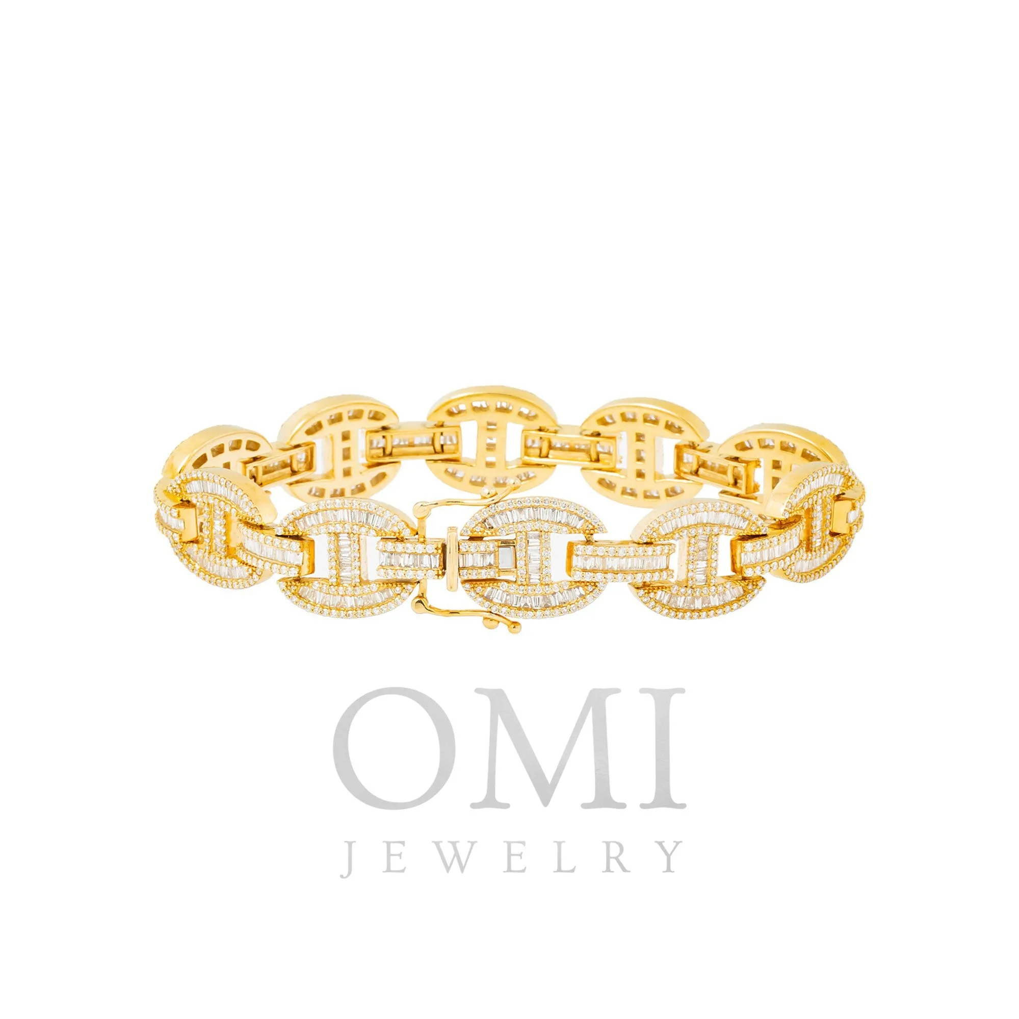 10K GOLD BAGUETTE AND ROUND DIAMONDS MARINER LINK BRACELET 8.54 CT