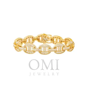 10K GOLD BAGUETTE AND ROUND DIAMONDS MARINER LINK BRACELET 8.54 CT