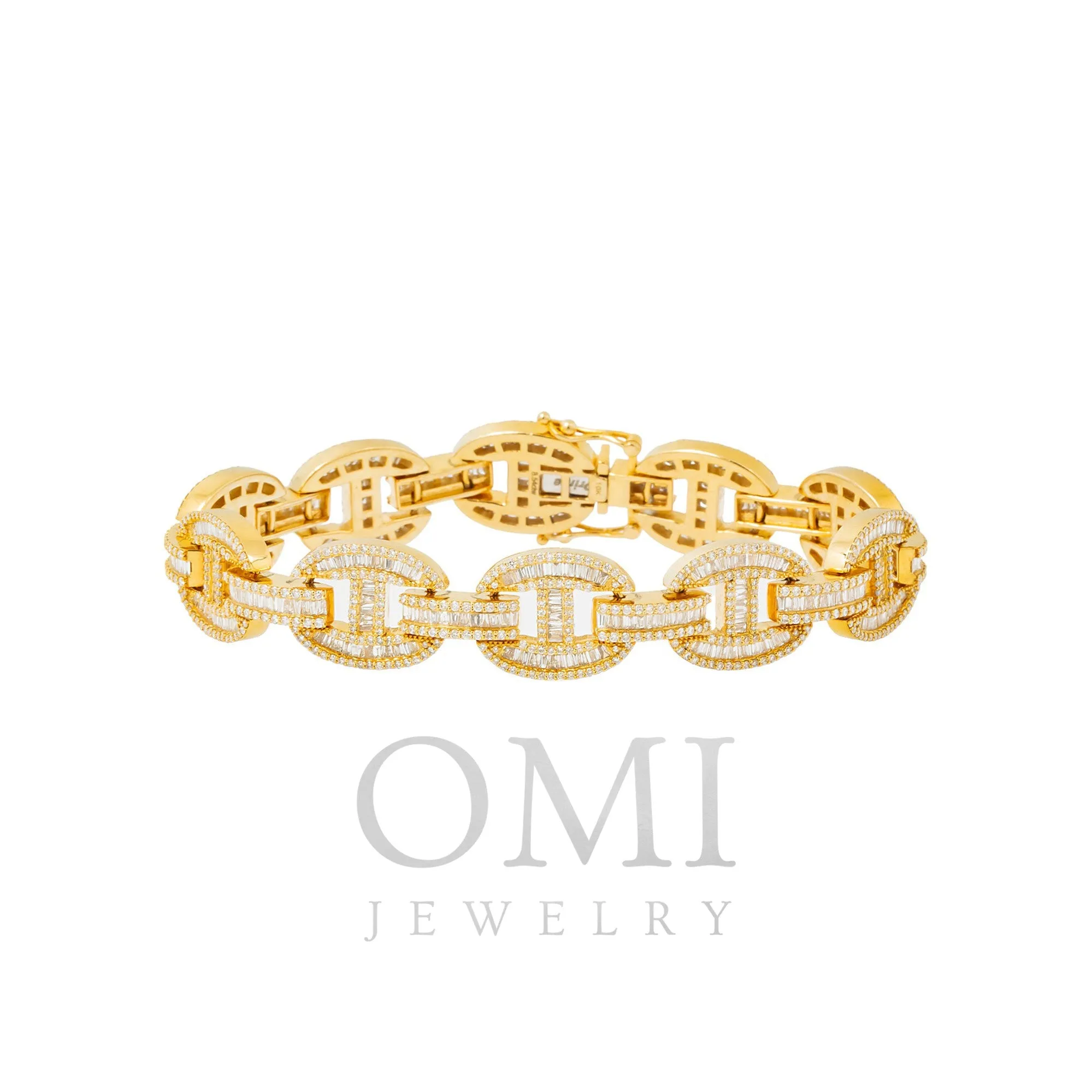 10K GOLD BAGUETTE AND ROUND DIAMONDS MARINER LINK BRACELET 8.54 CT