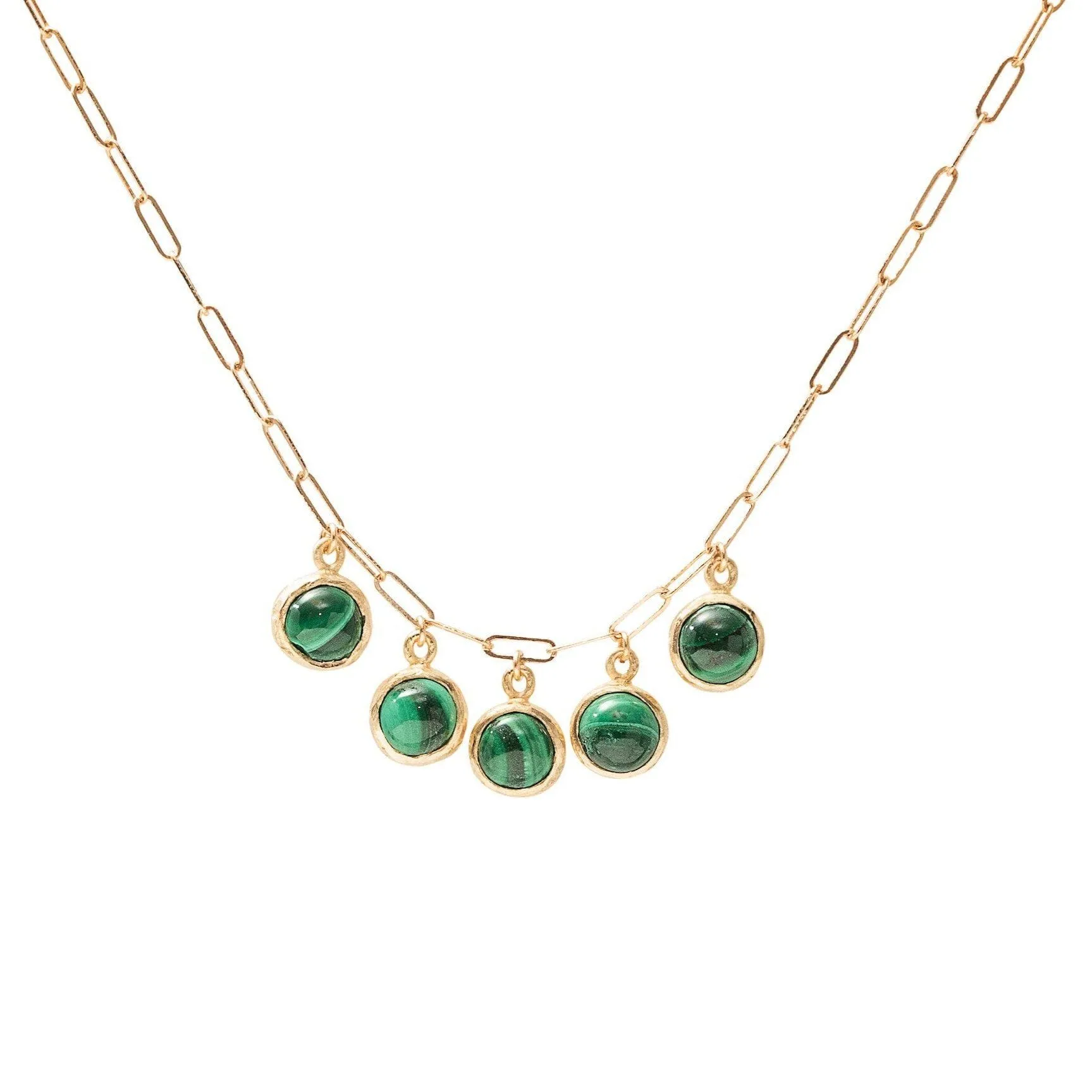 10K Semi-Precious Five Stone Drop Necklace in Malachite