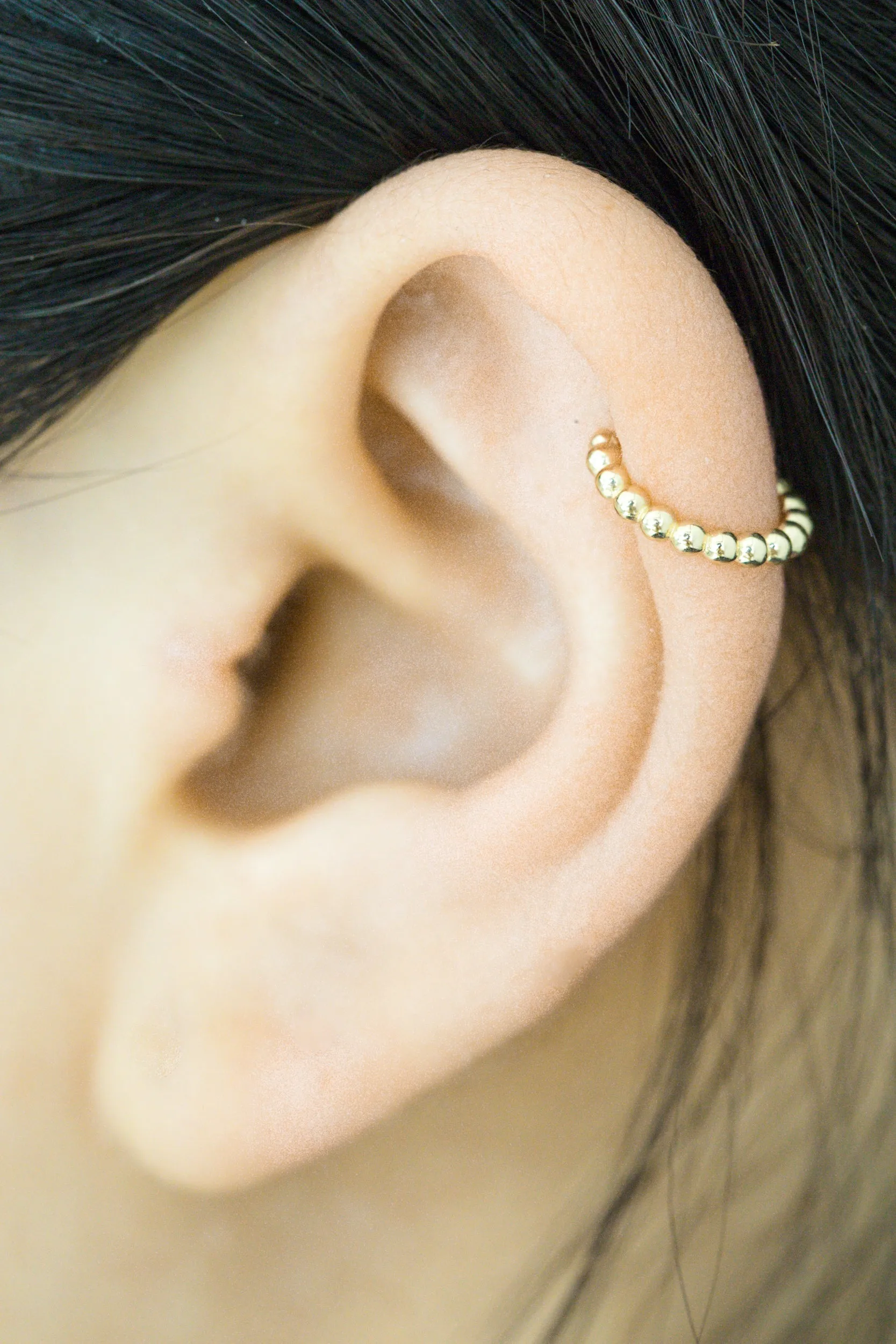 14K Gold Bead Band Non Pierced Ear Cuff Earring