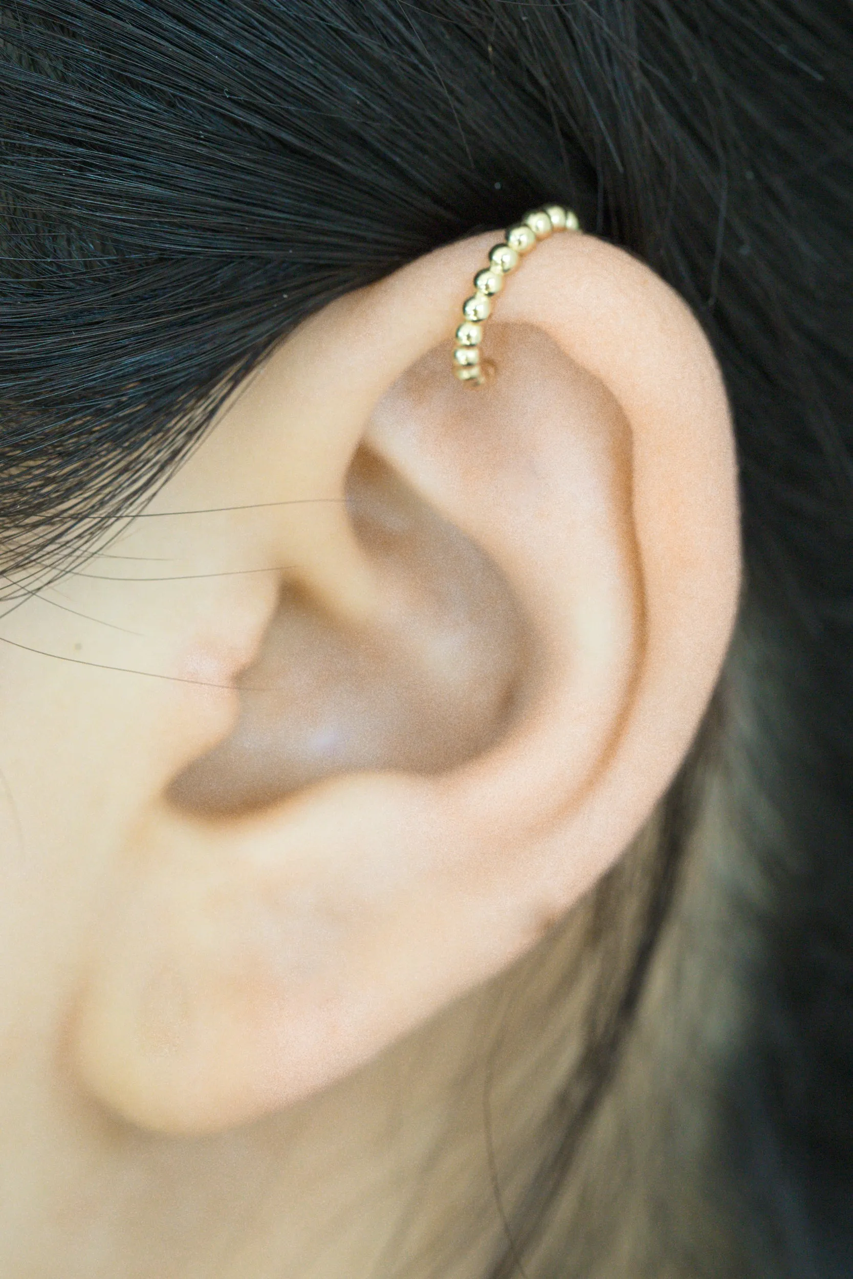 14K Gold Bead Band Non Pierced Ear Cuff Earring