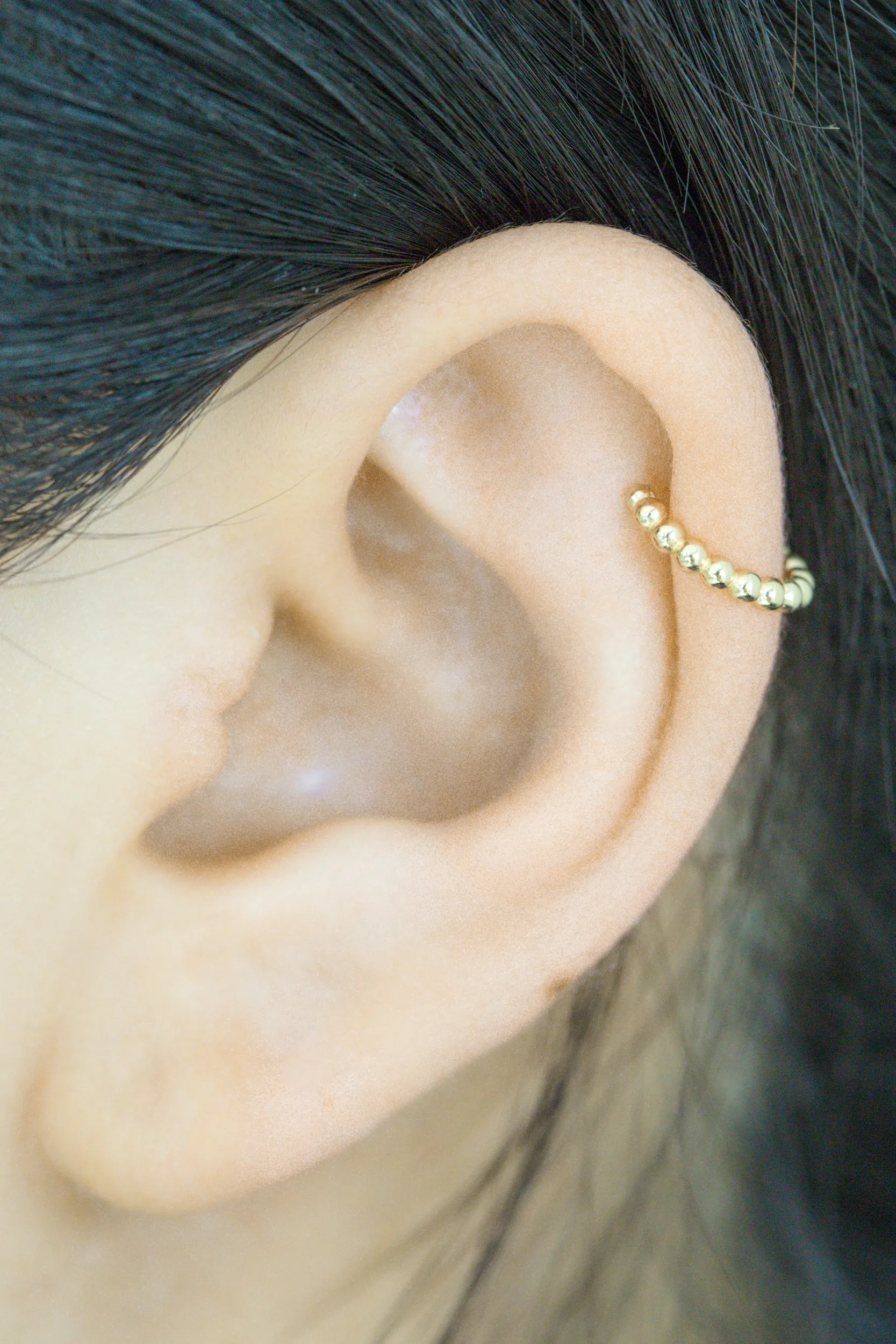 14K Gold Bead Band Non Pierced Ear Cuff Earring