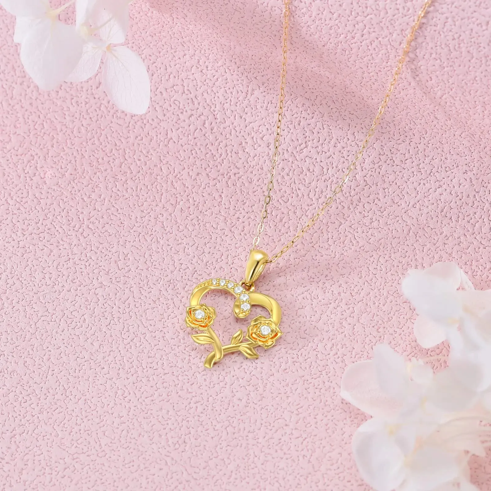 14k Gold Flower Necklace for Women, Flower Pendant Birth Flower Necklace Birthday Mothers Day Gift for Mother Wife Girlfriend 16 2 inch