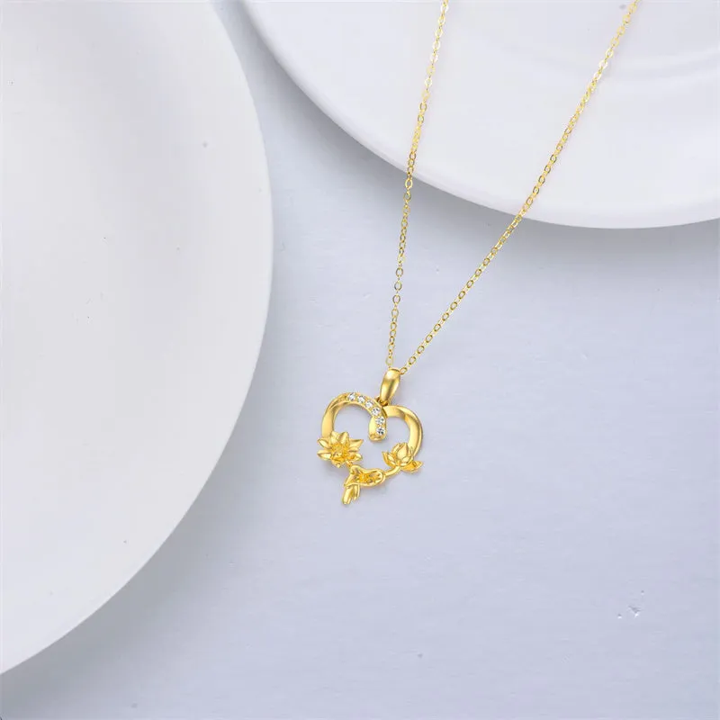 14k Gold Flower Necklace for Women, Flower Pendant Birth Flower Necklace Birthday Mothers Day Gift for Mother Wife Girlfriend 16 2 inch