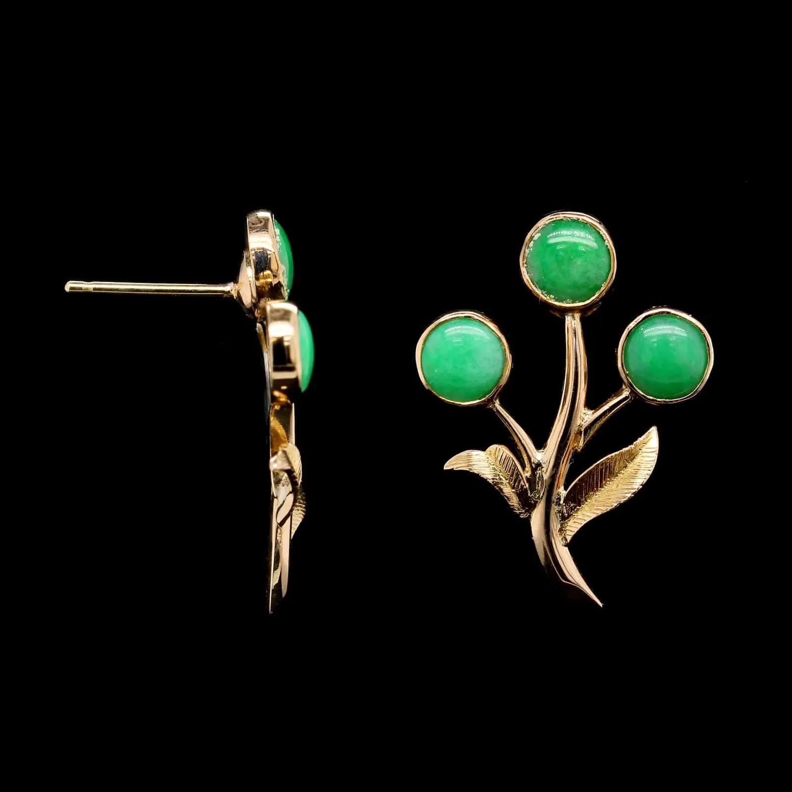 14K Yellow Gold Estate Jade Earrings