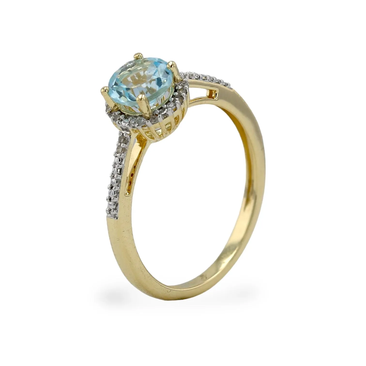 14k Yellow gold halo natural aquamarine and diamonds ring-T0003