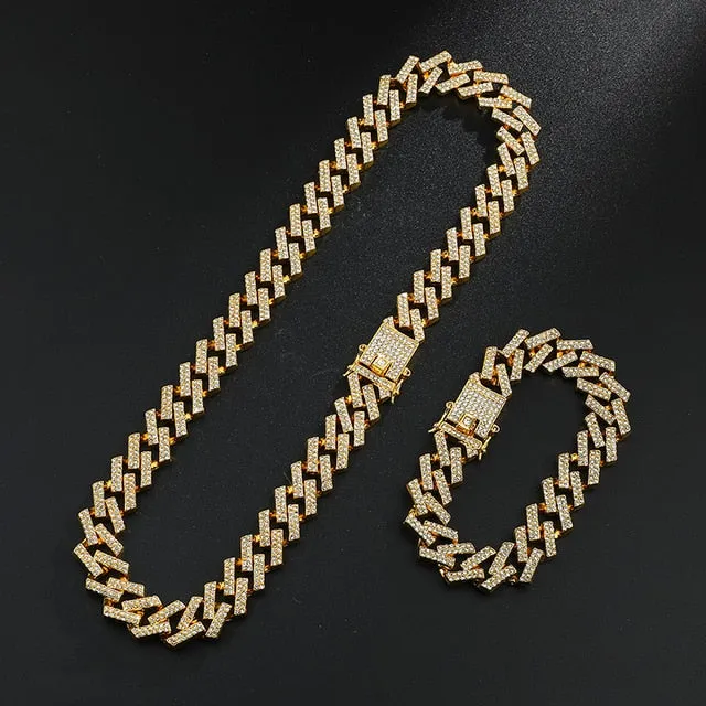 15MM Chain  Watch Bracelet Bling Iced Out Zircon  Pave Rhinestone Chains for Men