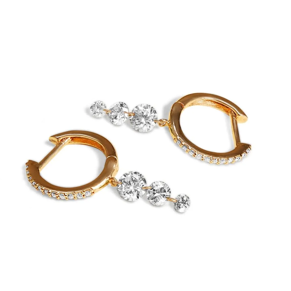 18K Gold Drilled Triple Diamond Huggie Hoops Earrings