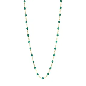 18K Gold Emerald Green Resin Beaded Classic Necklace