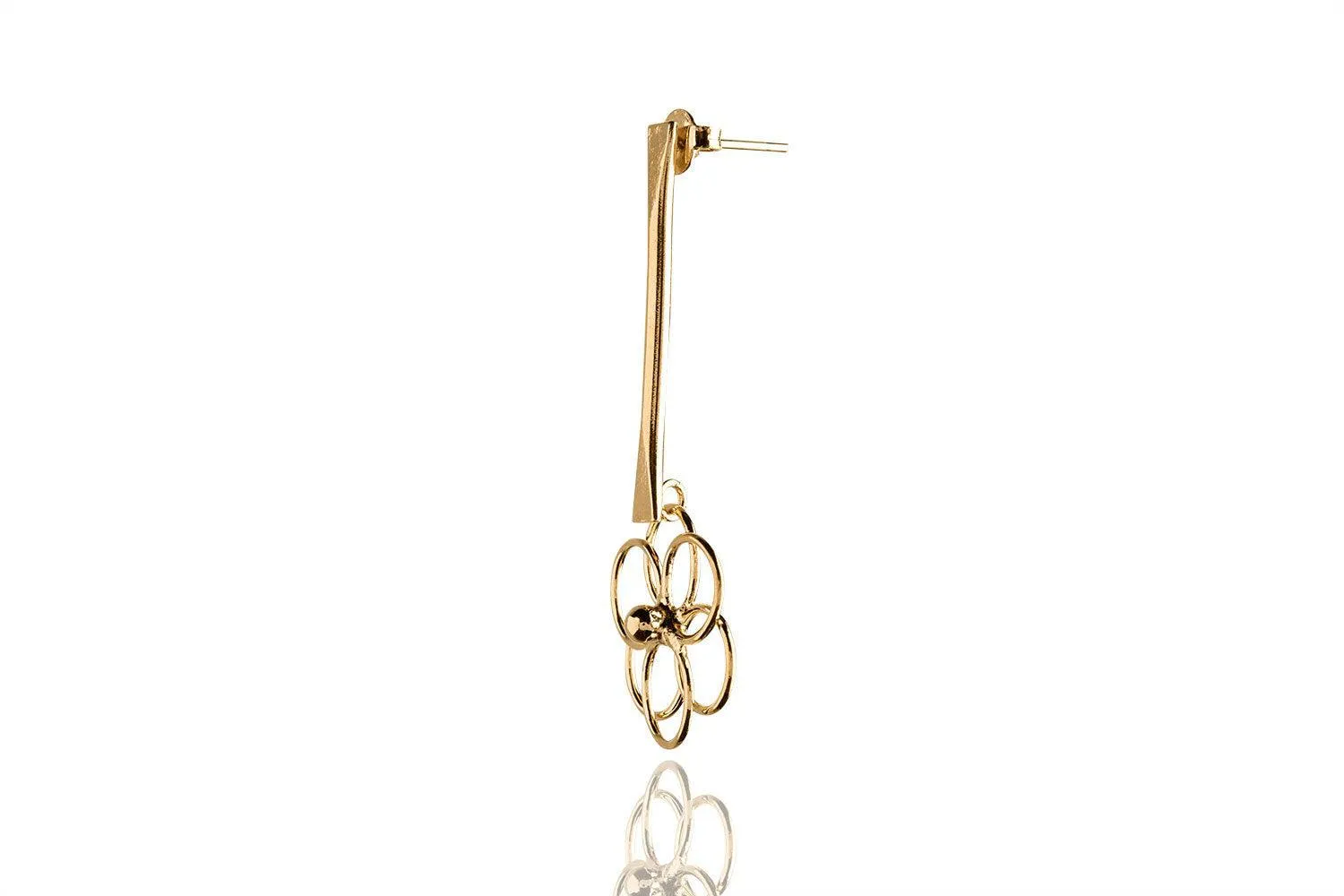 18k Gold Filled Dangling Bar Flower Earrings