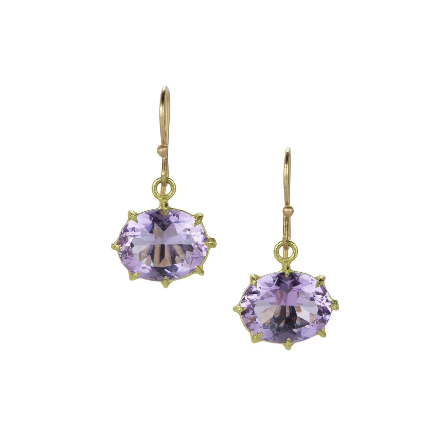 18k Oval Rose Lavender Amethyst Drop Earrings