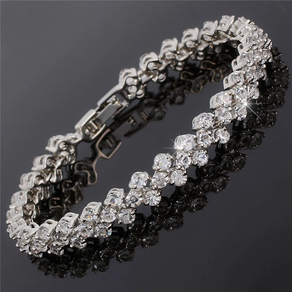 18K White Gold Plated Created White Sapphire Tennis Bracelet  7