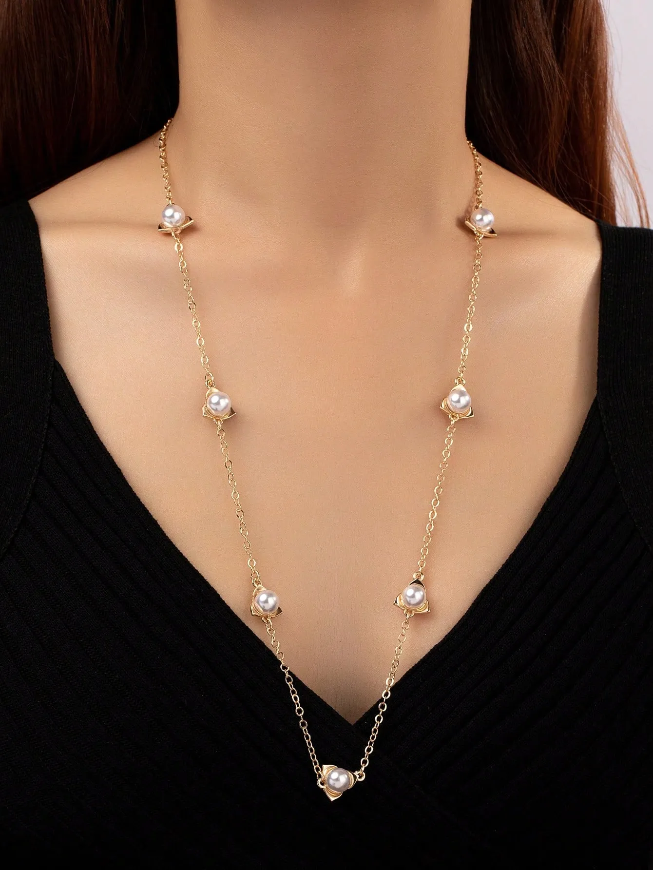 1pc Fashionable Faux Pearl Decor Chain Necklace For Women For Daily Decoration