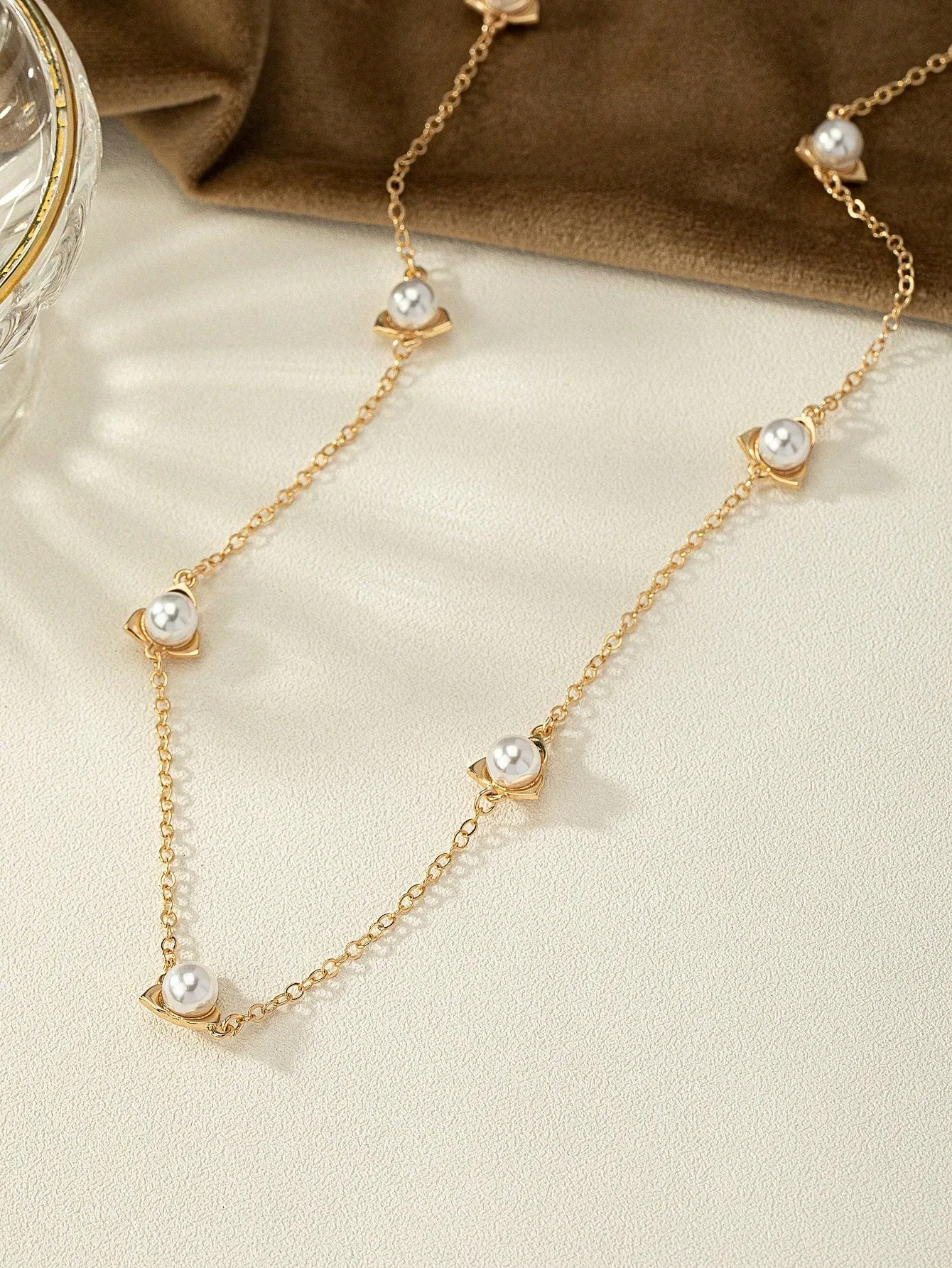 1pc Fashionable Faux Pearl Decor Chain Necklace For Women For Daily Decoration