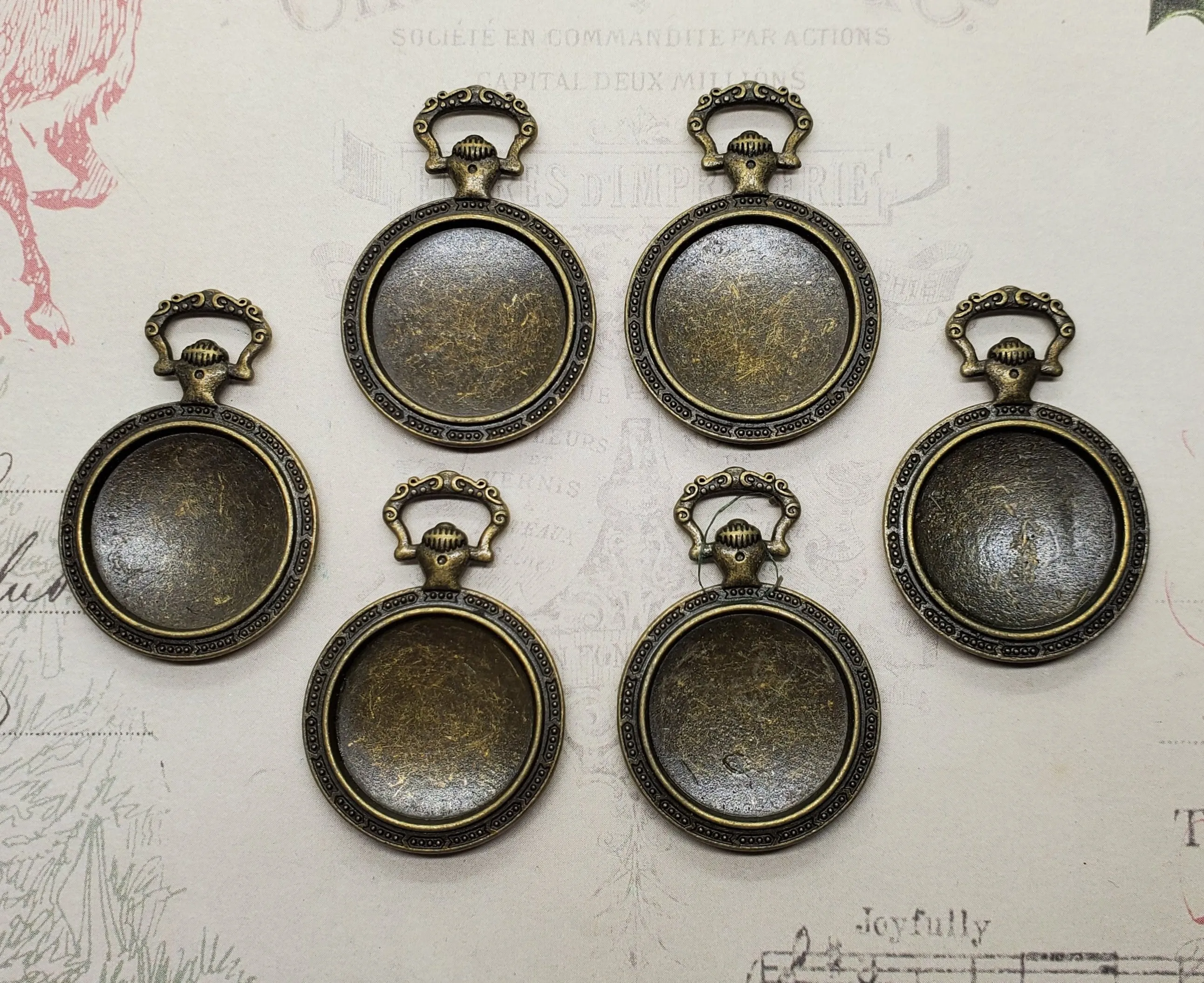 20mm Antique Bronze Steampunk Clock Settings (6) - L1071