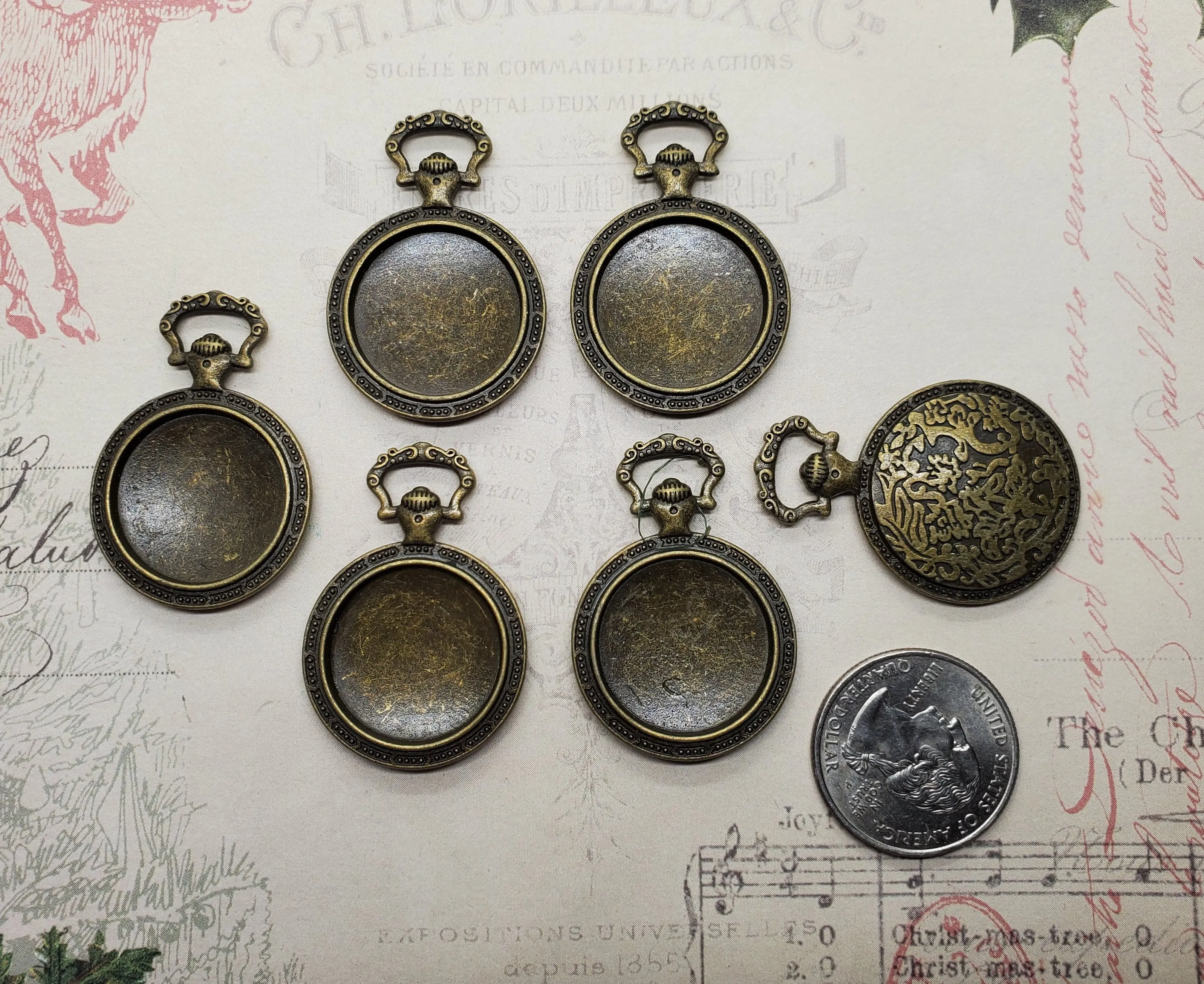 20mm Antique Bronze Steampunk Clock Settings (6) - L1071