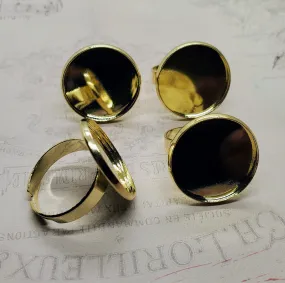 20mm Gold Plated Adjustable Ring Blank Settings (4) - L1057