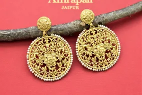 21A030 Gold Plated Floral Jaal Drop Earrings