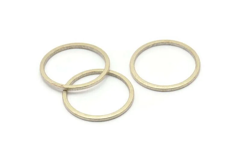 30mm Circle Connectors, 6 Antique Silver Plated Brass Circle Connectors (30x2x2mm) E010