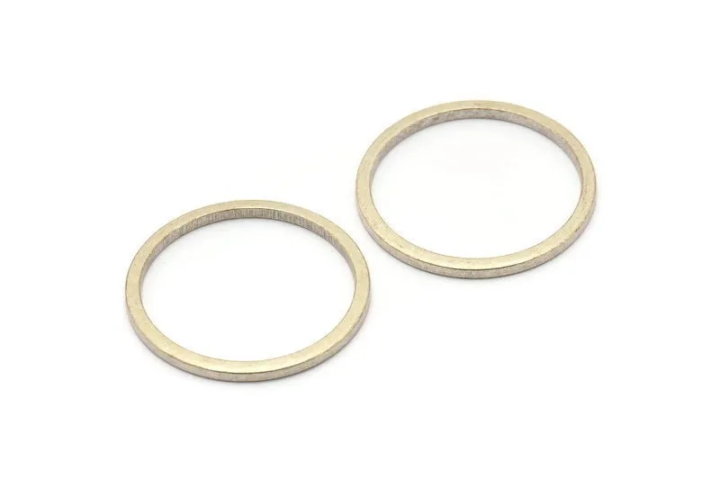 30mm Circle Connectors, 6 Antique Silver Plated Brass Circle Connectors (30x2x2mm) E010