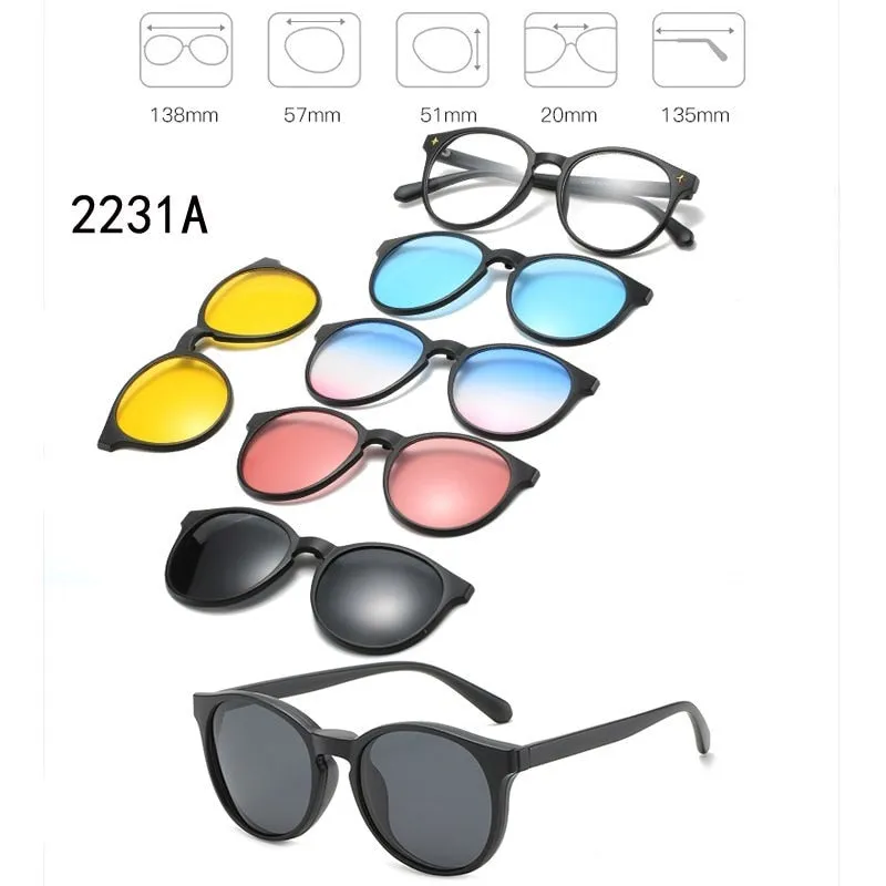 5 In 1 Custom Men Women Polarized Optical Magnetic Sunglasses Clip Magnet Clip on Sunglasses Polaroid Clip on Sun Glasses