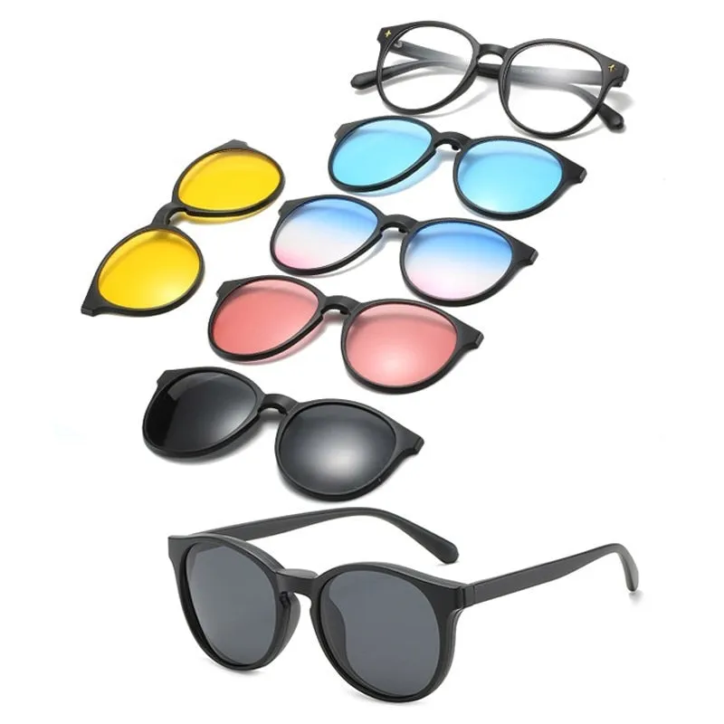 5 In 1 Custom Men Women Polarized Optical Magnetic Sunglasses Clip Magnet Clip on Sunglasses Polaroid Clip on Sun Glasses