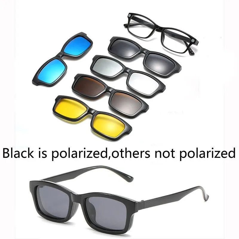 5 In 1 Custom Men Women Polarized Optical Magnetic Sunglasses Clip Magnet Clip on Sunglasses Polaroid Clip on Sun Glasses