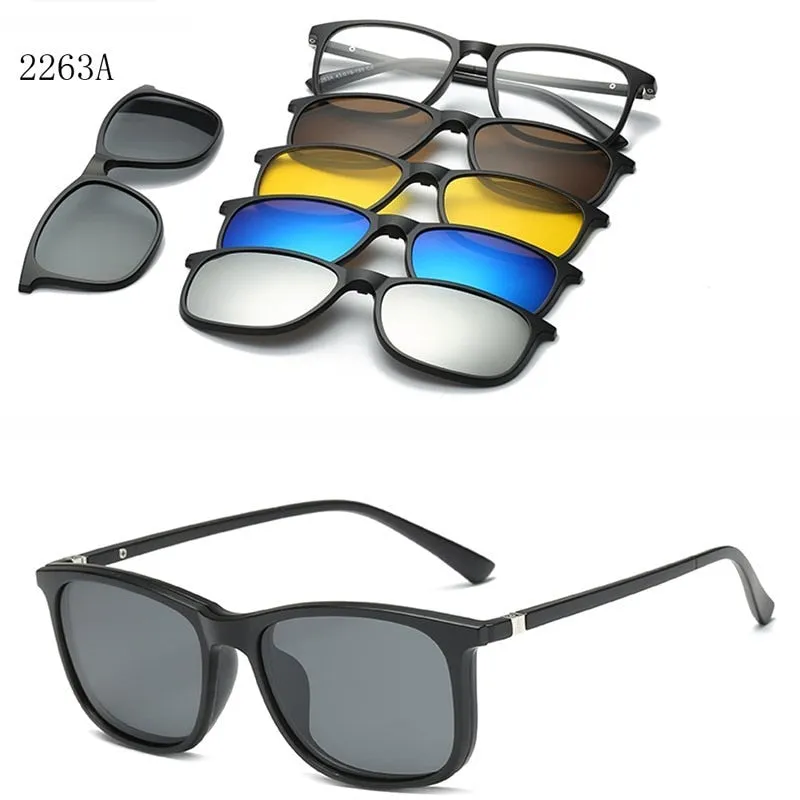 5 In 1 Custom Men Women Polarized Optical Magnetic Sunglasses Clip Magnet Clip on Sunglasses Polaroid Clip on Sun Glasses