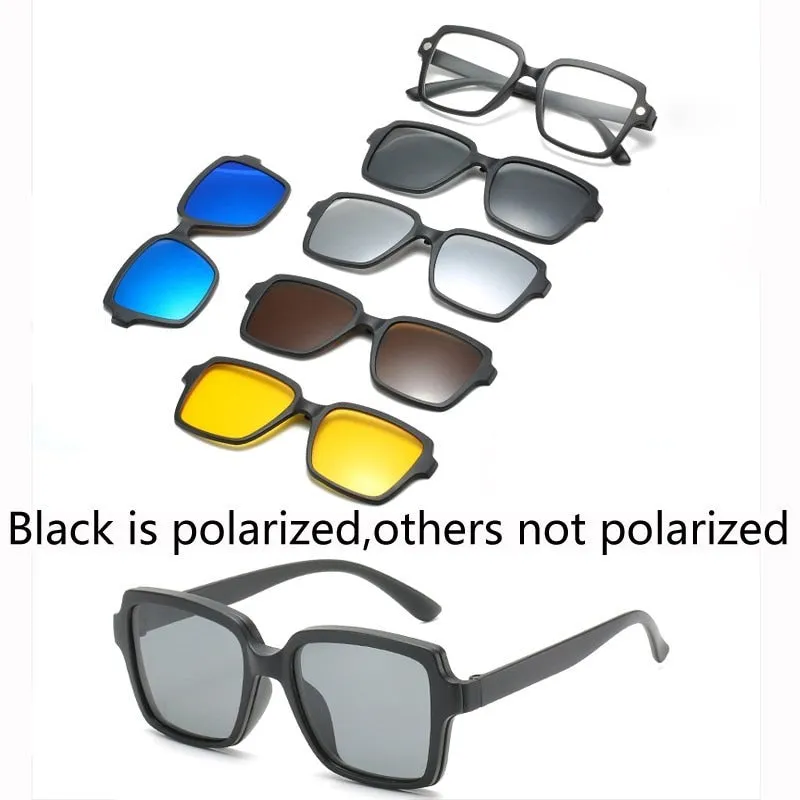 5 In 1 Custom Men Women Polarized Optical Magnetic Sunglasses Clip Magnet Clip on Sunglasses Polaroid Clip on Sun Glasses