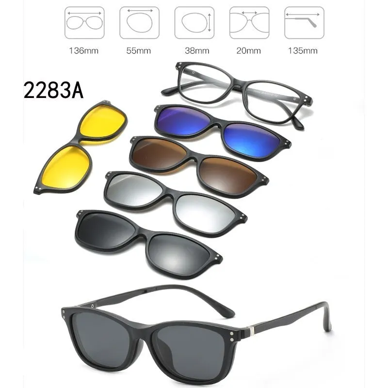 5 In 1 Custom Men Women Polarized Optical Magnetic Sunglasses Clip Magnet Clip on Sunglasses Polaroid Clip on Sun Glasses