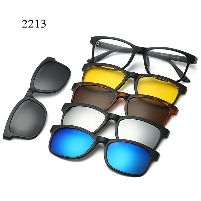 5 In 1 Custom Men Women Polarized Optical Magnetic Sunglasses Clip Magnet Clip on Sunglasses Polaroid Clip on Sun Glasses