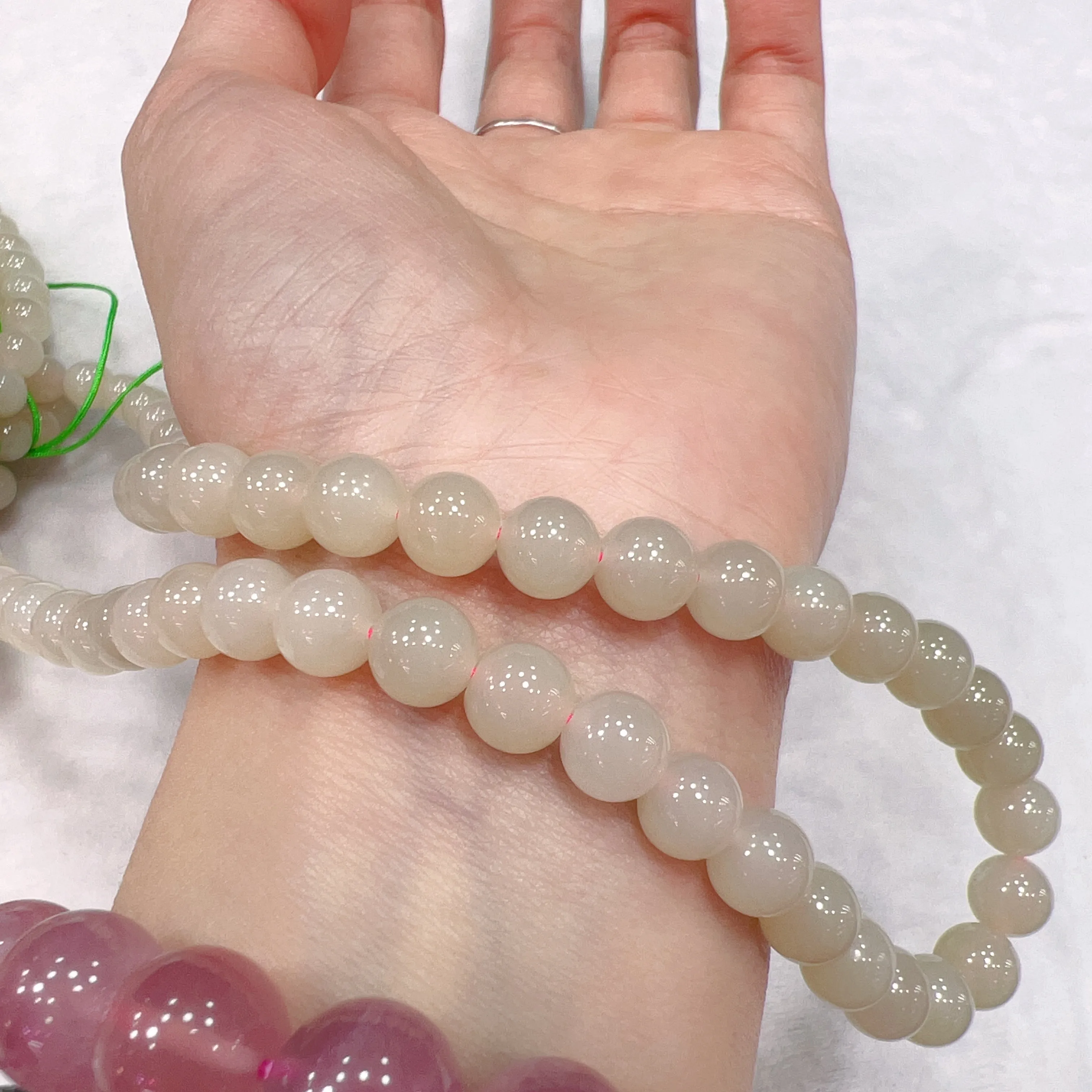 8mm Natural Pink Nephrite Round Bead Necklace Strands for DIY Jewelry Projects