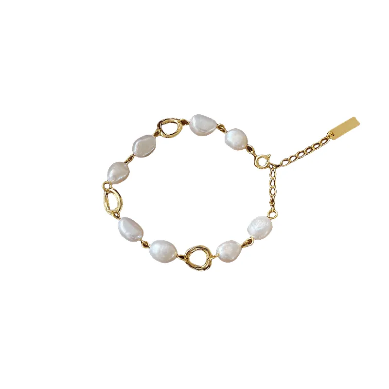 925 Silver Natural Irregular Pearl Circle Bracelet