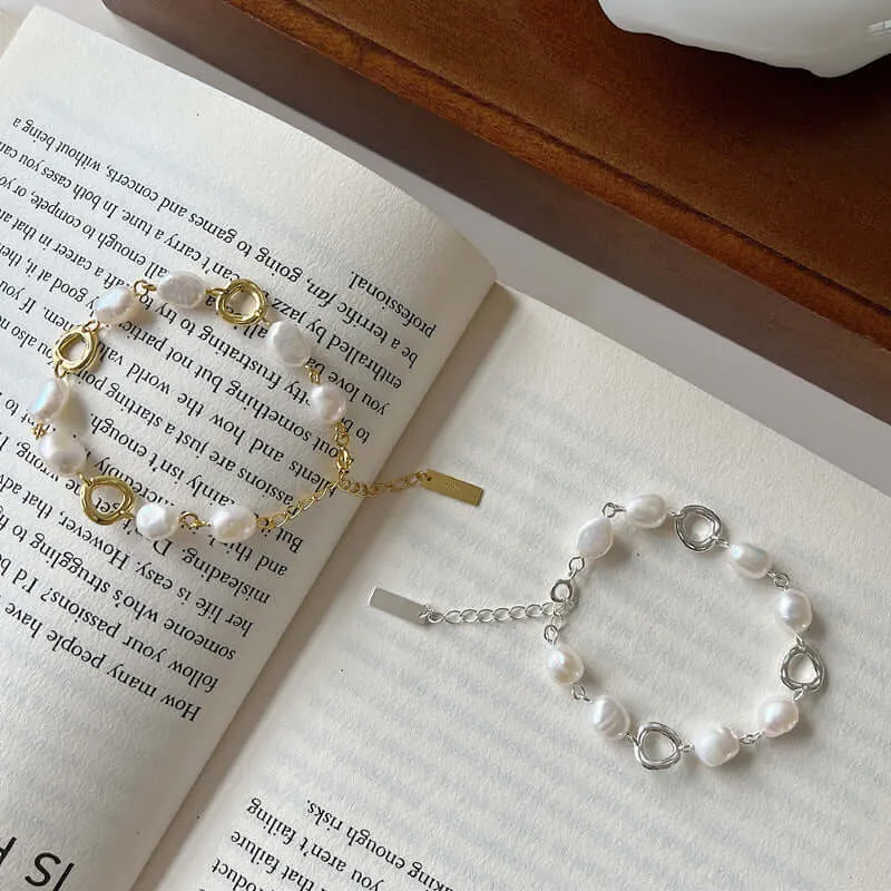 925 Silver Natural Irregular Pearl Circle Bracelet