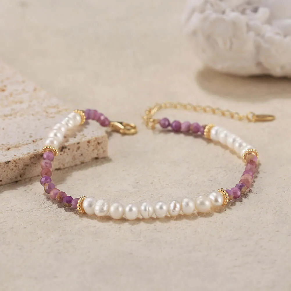 925 Silver Purple Mica Pearl Bracelet