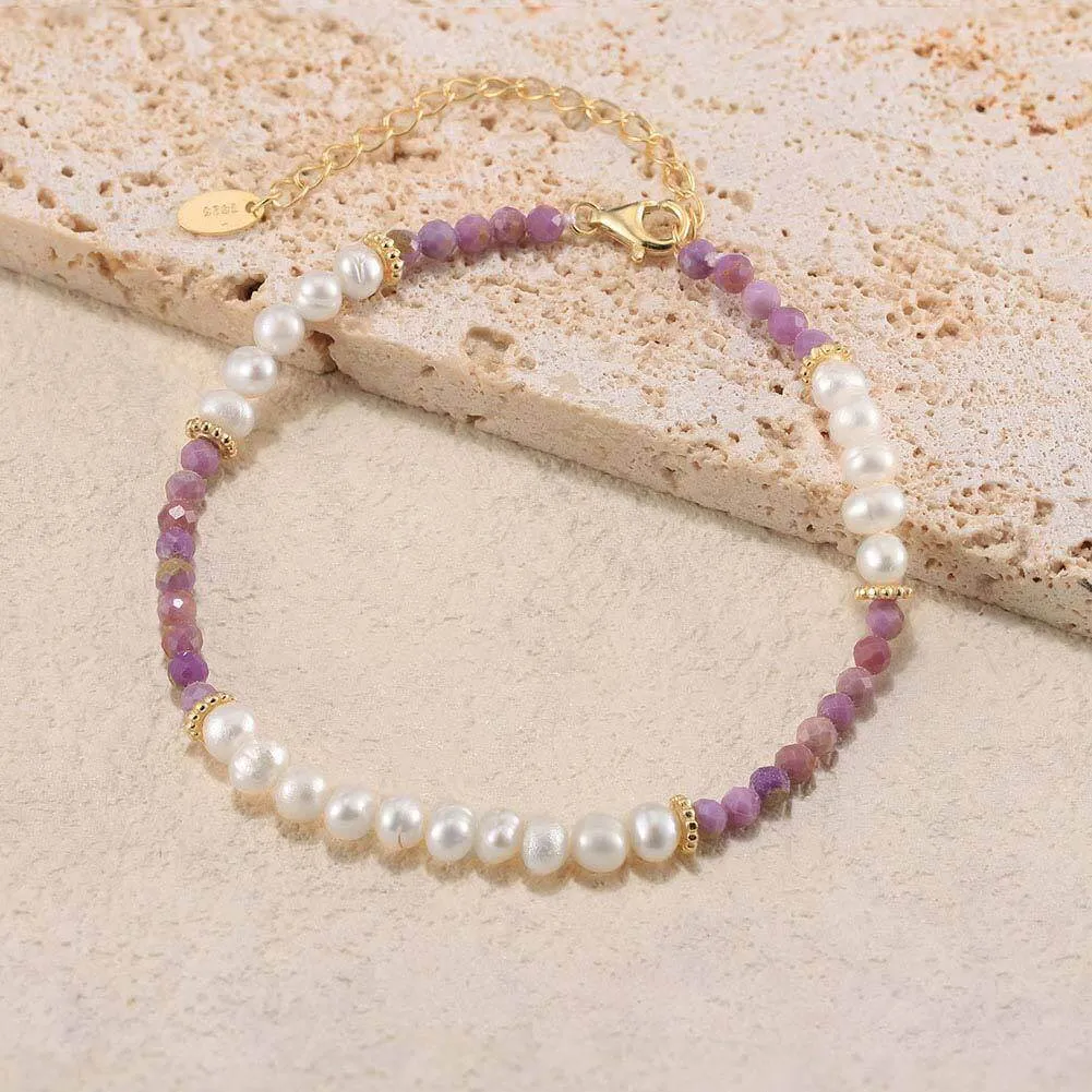 925 Silver Purple Mica Pearl Bracelet