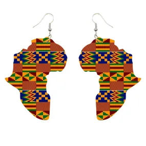 African Continent shaped Earrings Kente blue