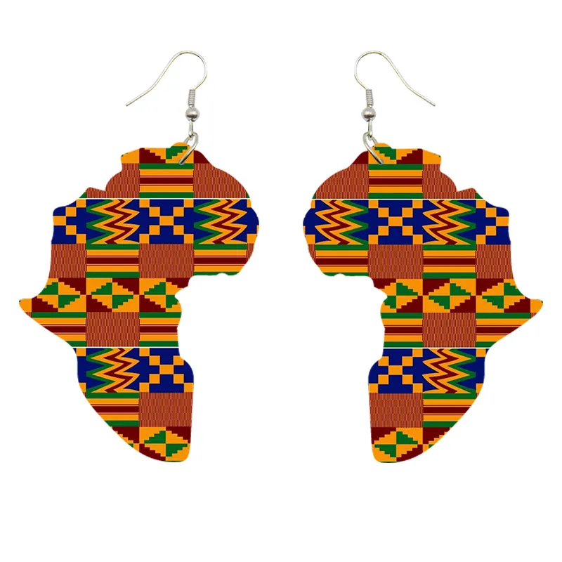 African Continent shaped Earrings Kente blue