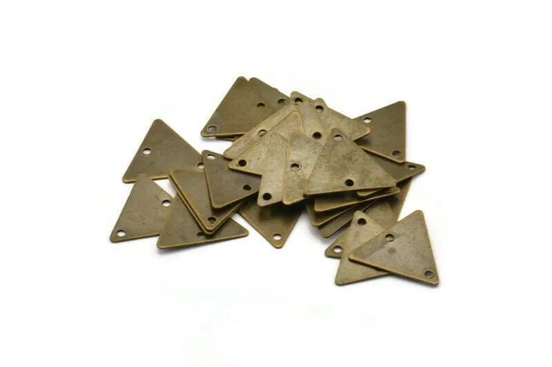 Antique Brass Geometric Charm, 50 Antique Brass Triangle Charms With 2 Holes (12x14mm) K101