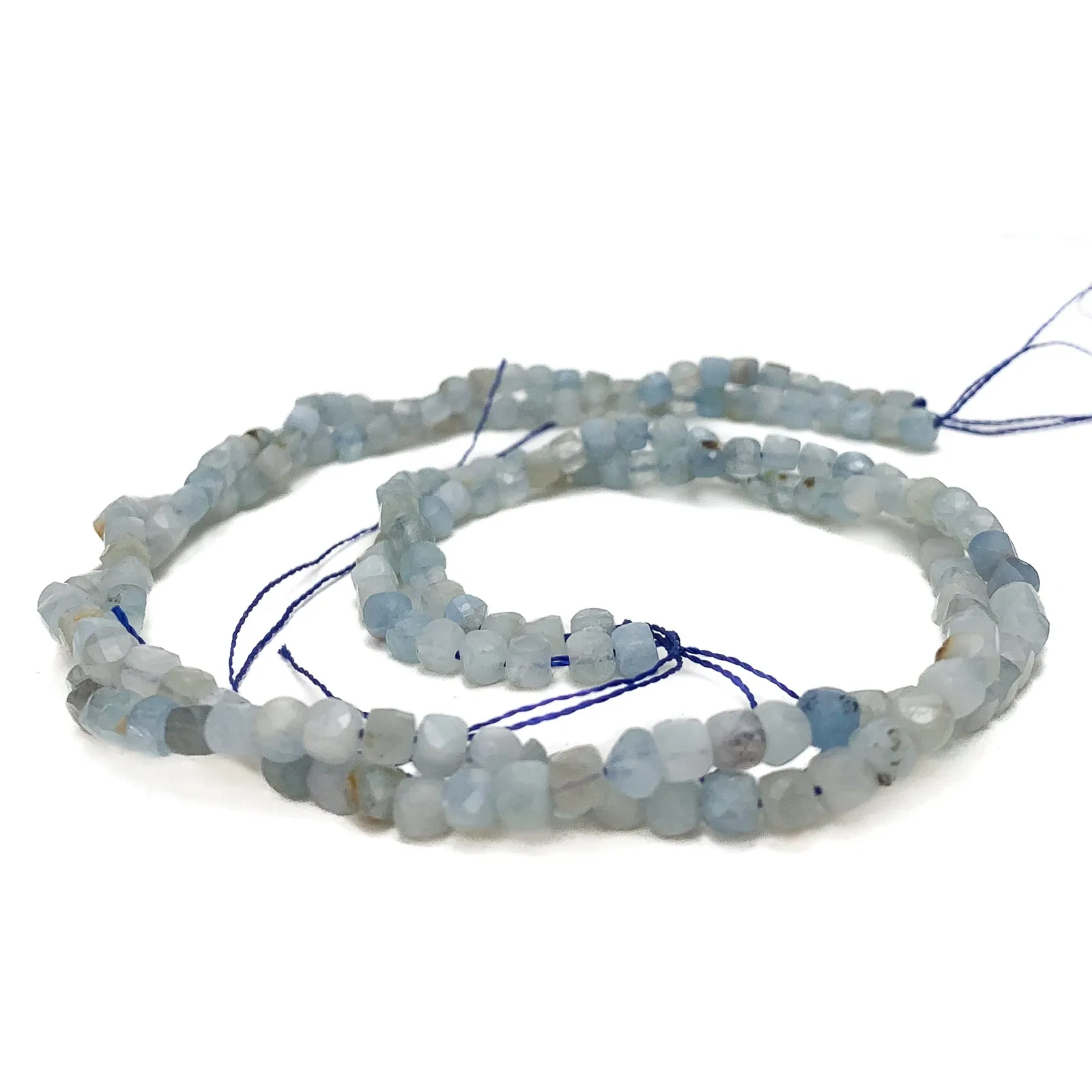 Aquamarine 4mm Faceted Cubes Bead Strand