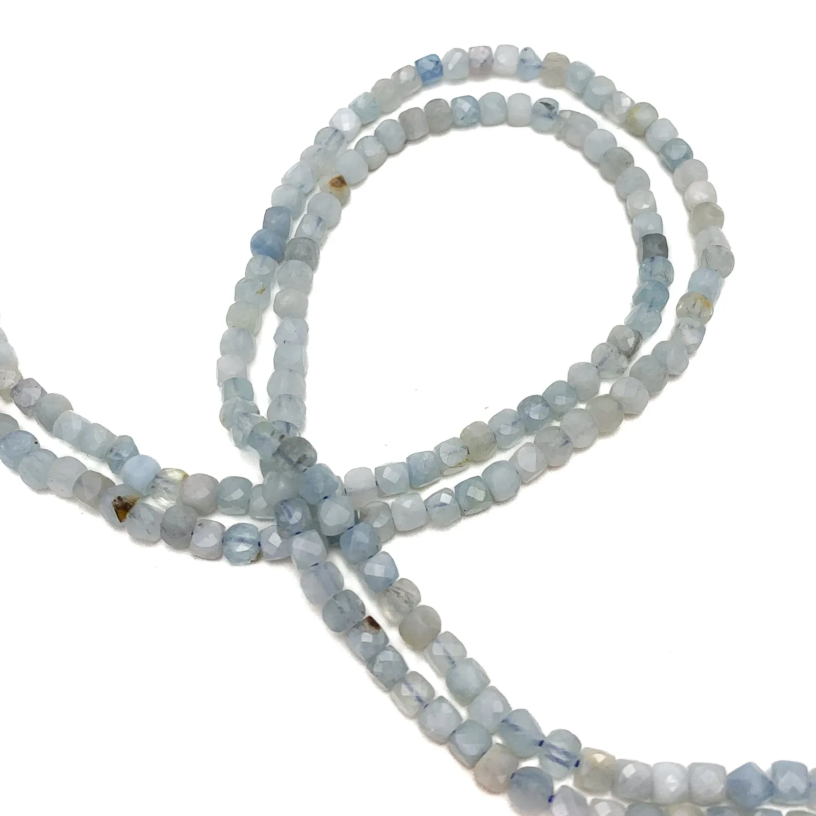 Aquamarine 4mm Faceted Cubes Bead Strand