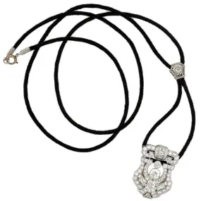 Art Deco Platinum Diamond Clip Pendant Necklace 2.30ctw