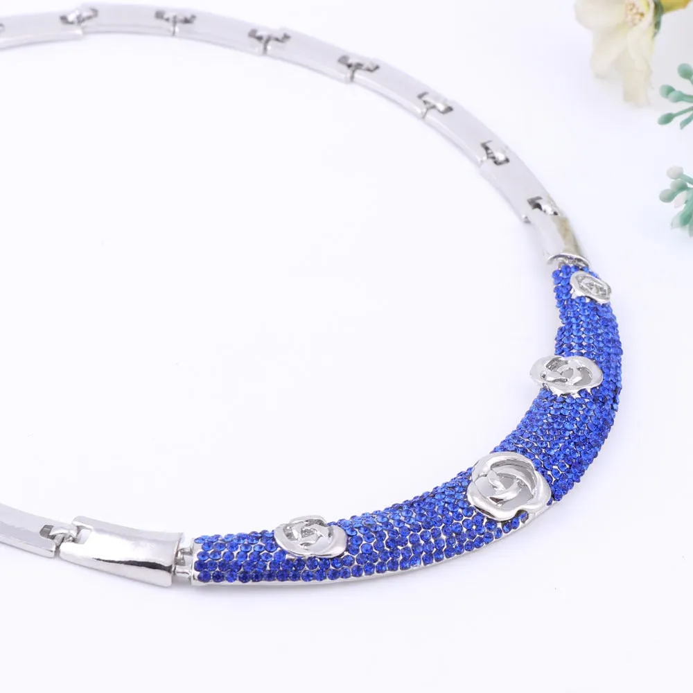 Austrian Blue Crystal Necklace, Bracelet, Earrings & Ring Wedding Statement Jewelry Set