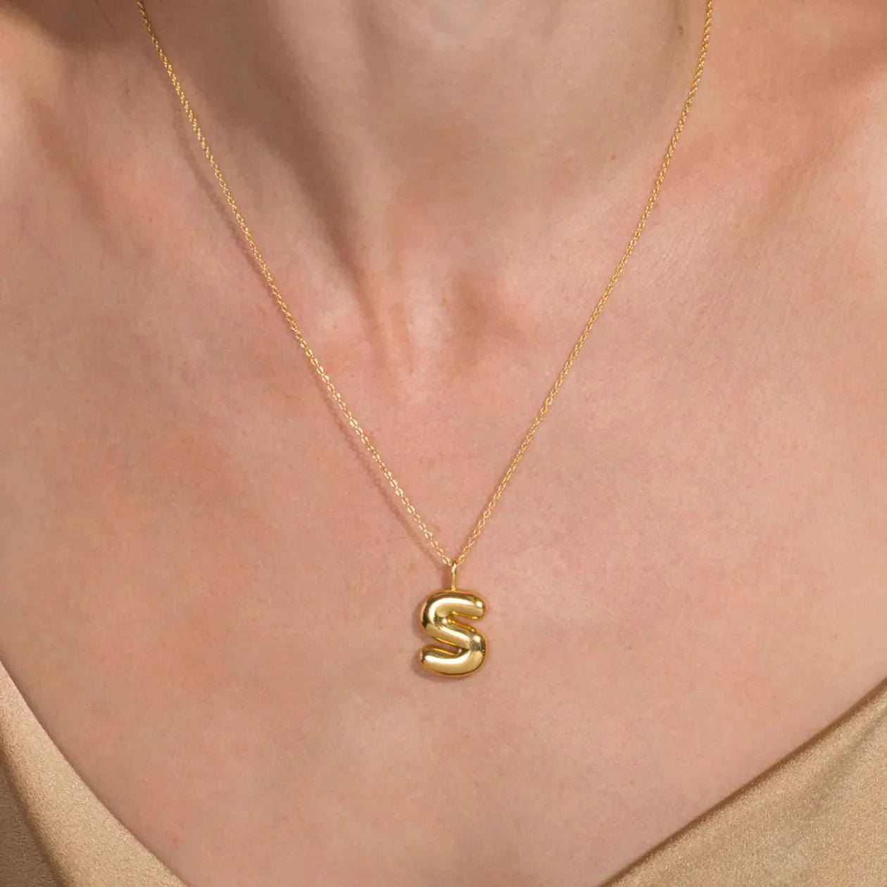 Balloon Initial Pendant Necklace in 14K Gold Over Sterling Silver