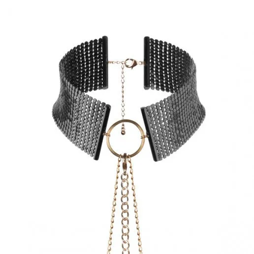 Bijoux Metallic Mesh Choker Chain Harness Black