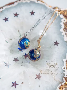 Blue planet, earth inspired resin ball necklace