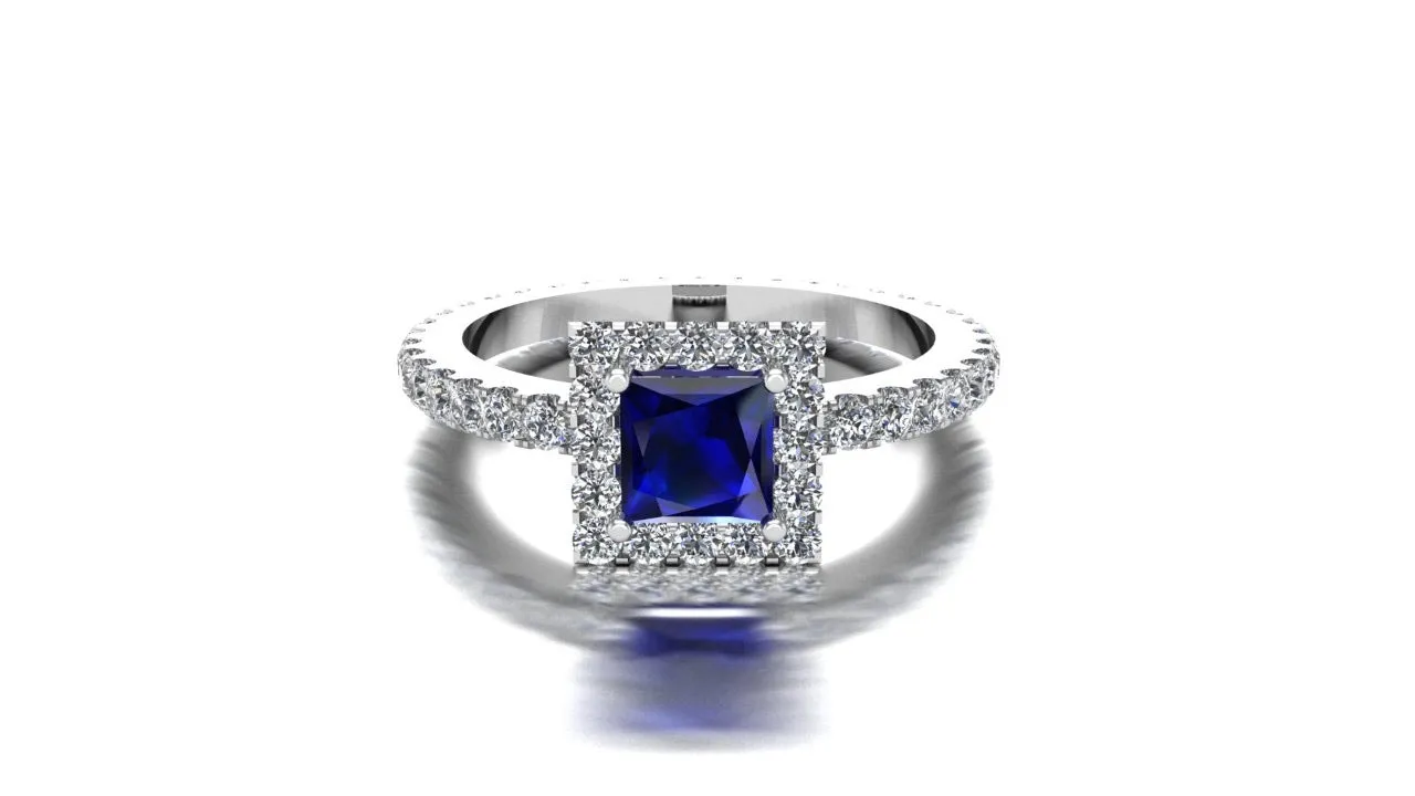 Blue sapphire square cut ring (925 Sterling Silver)