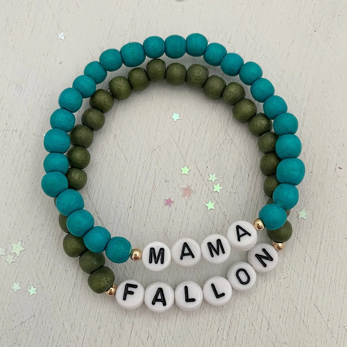 Boho Wood Name Bead Bracelet